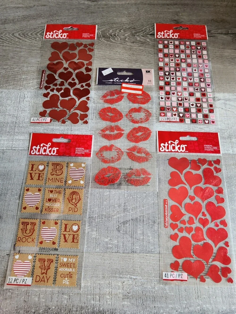 Scrapbook Stickers LOT Love Hearts Lips Valentine's Day Sticko Retired NEW #34